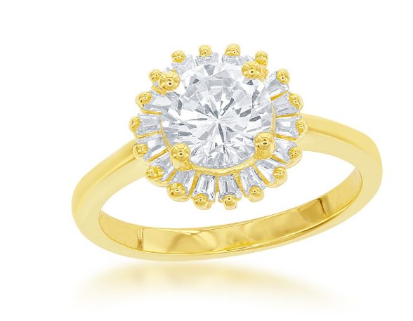 Sortija Round Baguette Border Cz