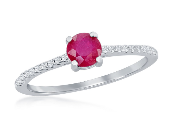 Sortija 5mm Glass Filled Ruby 0.76ct & White Topaz 0.12ct