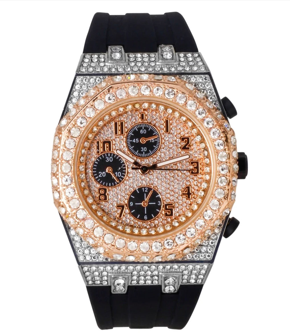 Techno Pave 43 mm silver & rose