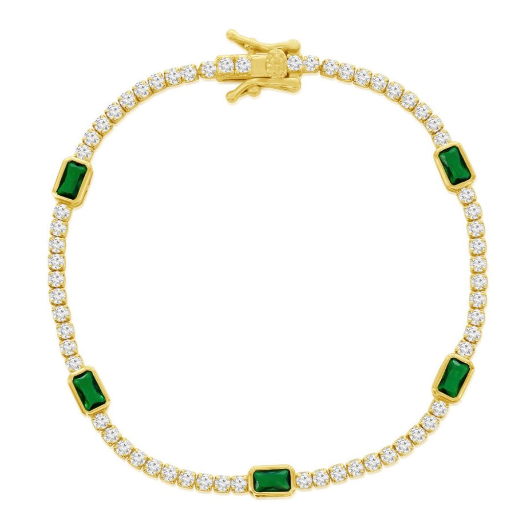 Pulsera Bracelet cz and rectangle bezel emerald