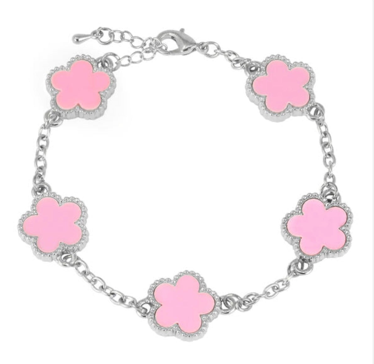 Pulsera de flores rosa y plata