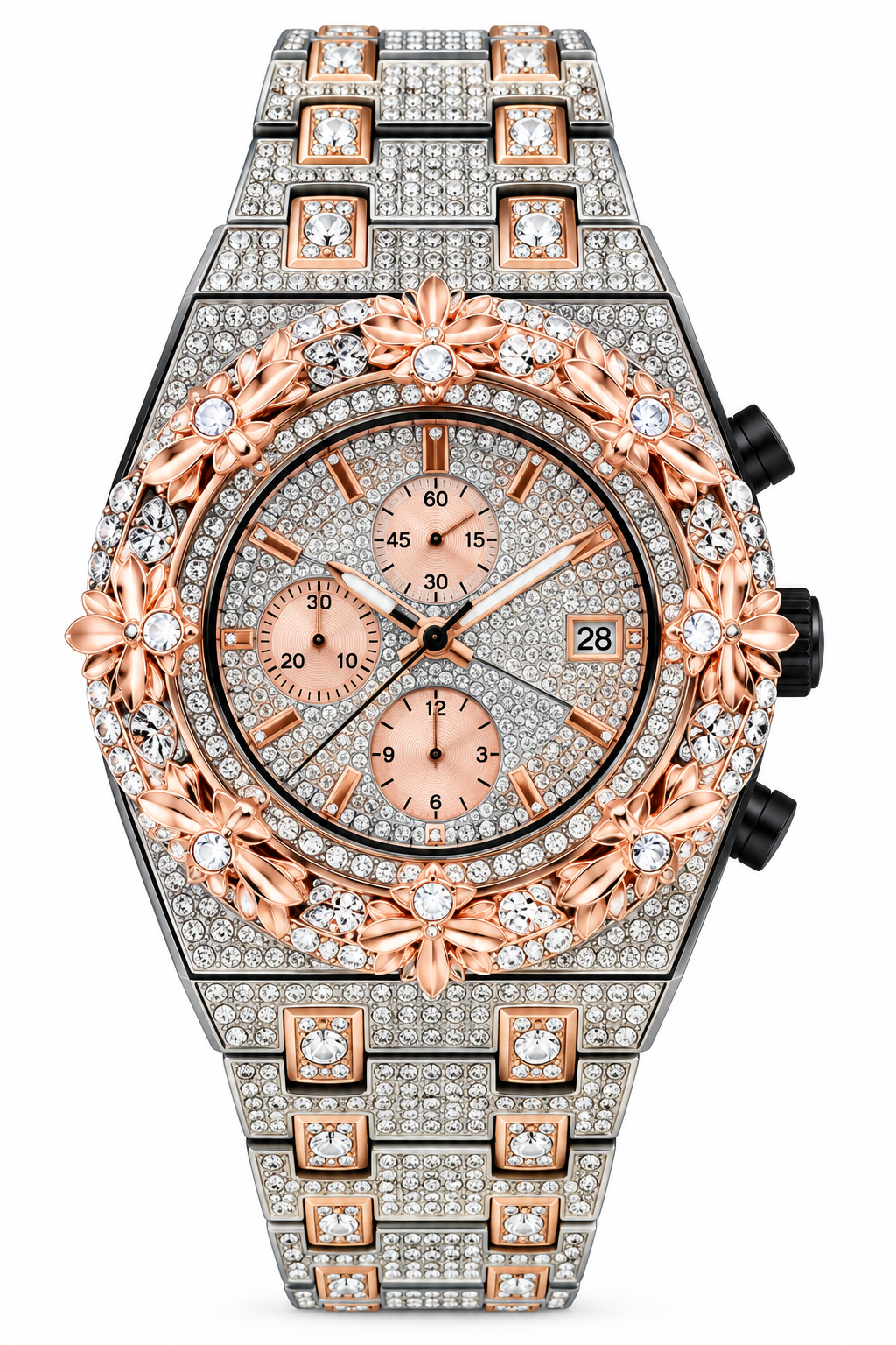 Techno Pave Crosses Gold and silver 43mm