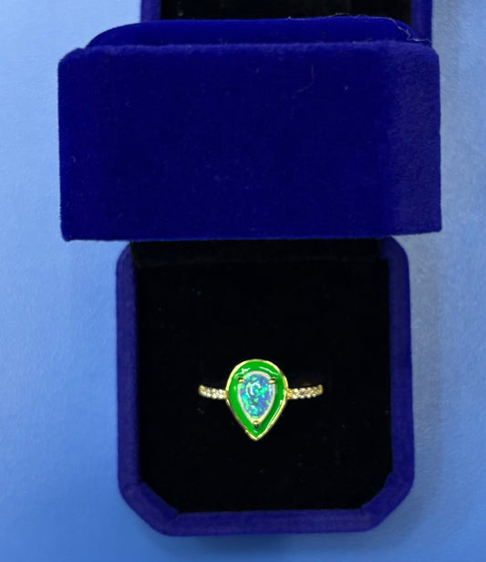 Sortija White Opal & Green Enamel 7”