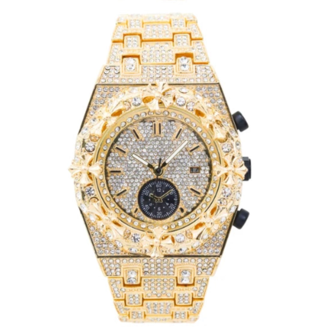 Techno Pave Crosses Gold 43mm