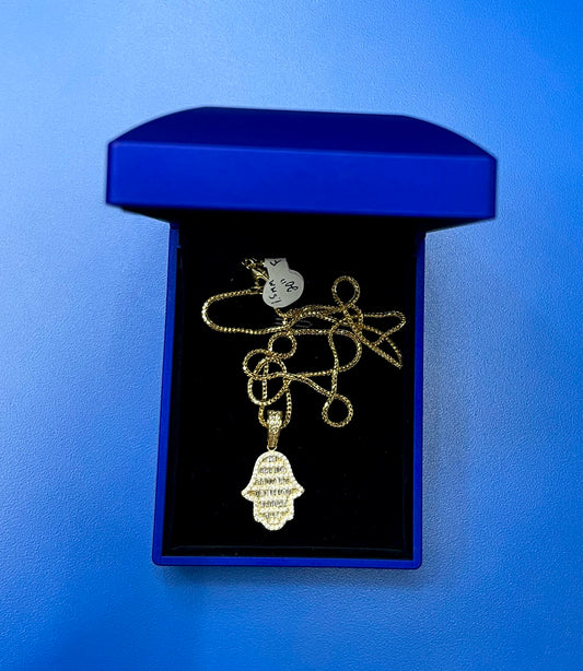 Franco 1.7mm 20” Oro 10k con Mano Hamsa 10k