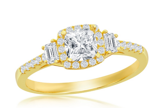 Sortija Emerald Square Diamond Micro Cz and Baguette