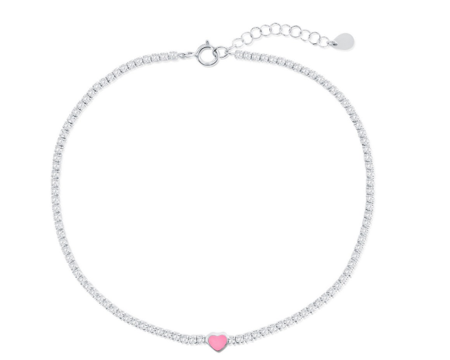 Tobillera Tennis Chain Enamel Heart 9”