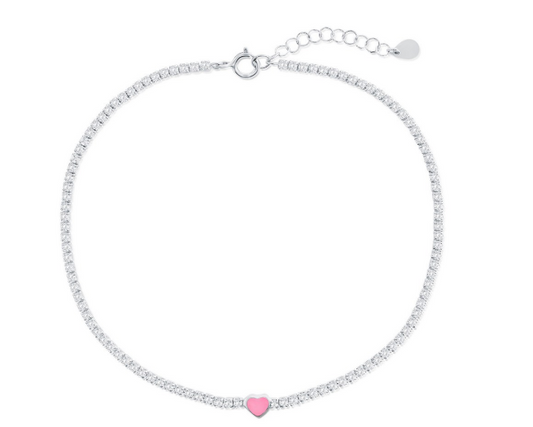 Tobillera Tennis Chain Enamel Heart 9”