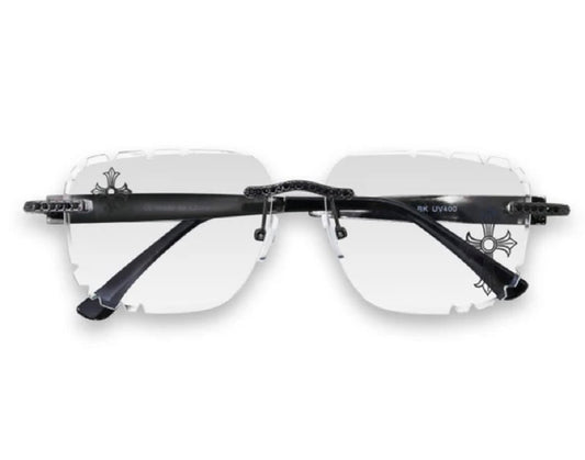 Sunglasses Etched Cross Clear Lens Rimless
