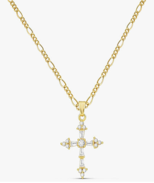 Cadena Fígaro con Cruz 1.5mm 18”