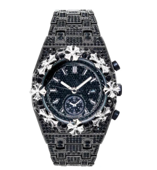Techno pave Crosses Silver 43mm