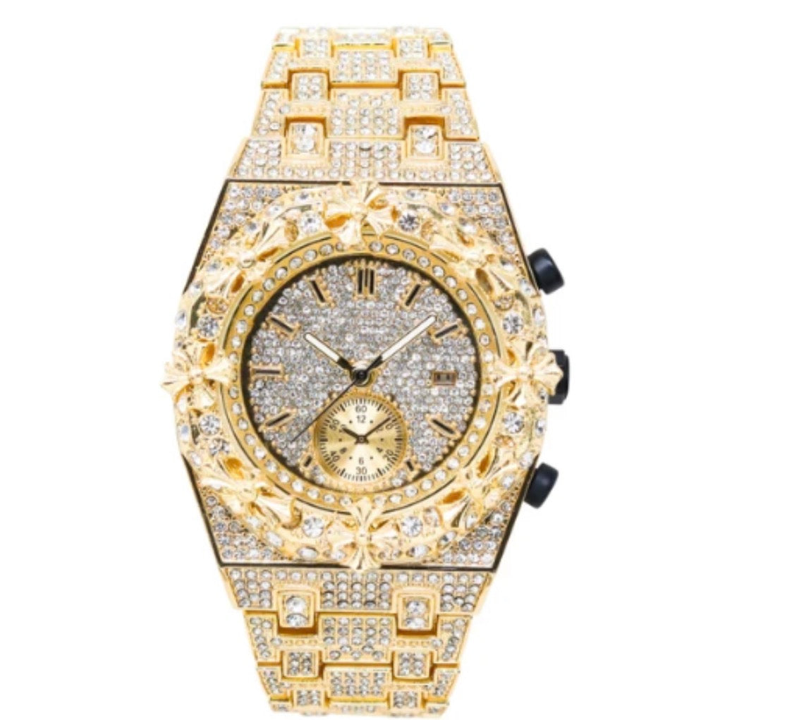 Techno pave Crosses 43mm Gold