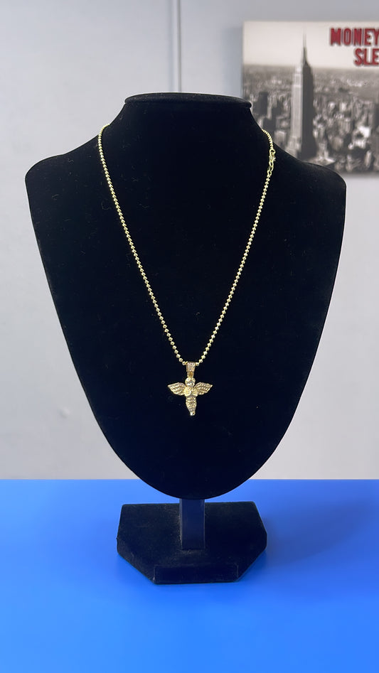 Moon cut 2mm 20” 14k sobre .925 con pendant de ángel