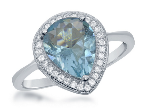 Sortija Teardrop Simulated Blue Topaz