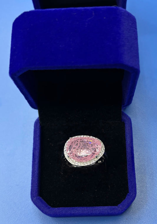 Sortija Silver Oval Pink Ice 8”