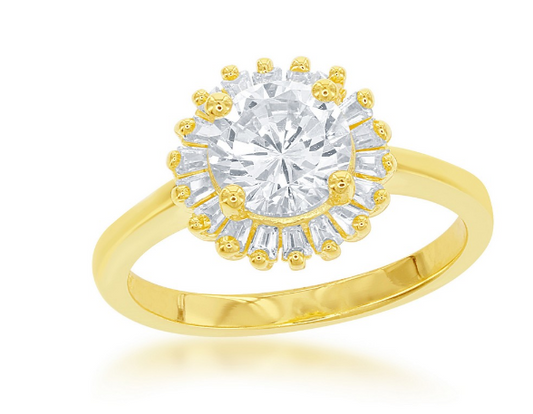 Sortija Round Baguette Border Cz