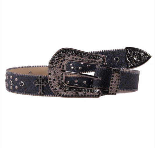 Correa Black Western Rhinestone Embellished Buckle Belt
