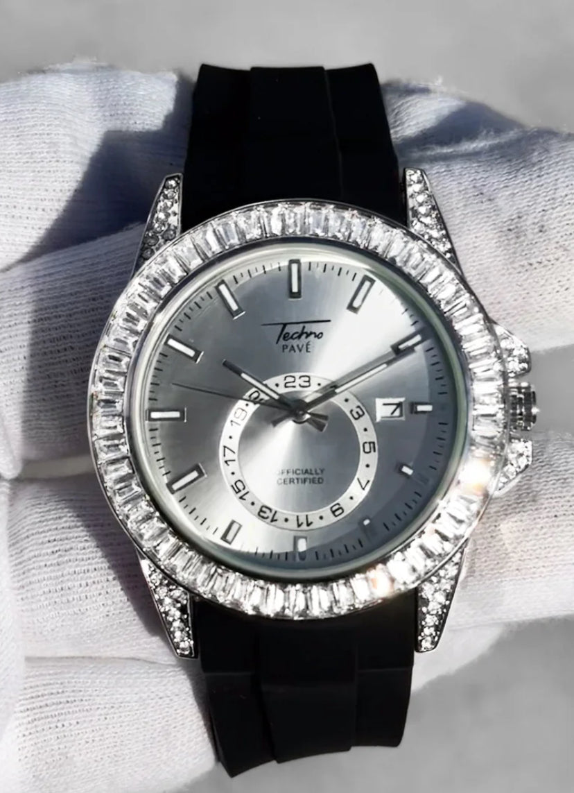 Techno Pave Silver Bezel Baguette