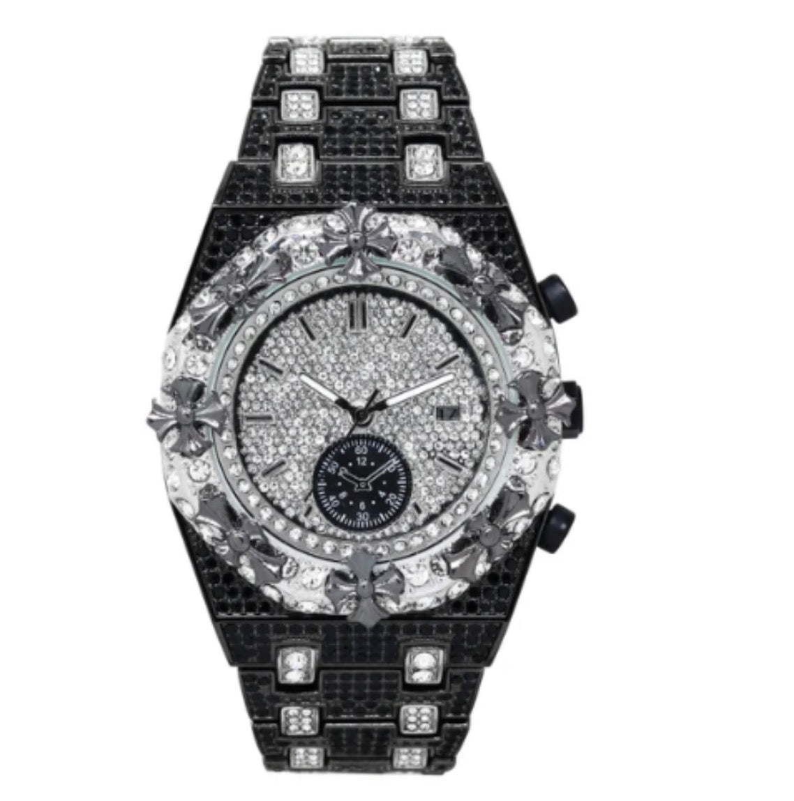 Techno pave Crosses 43mm Silver