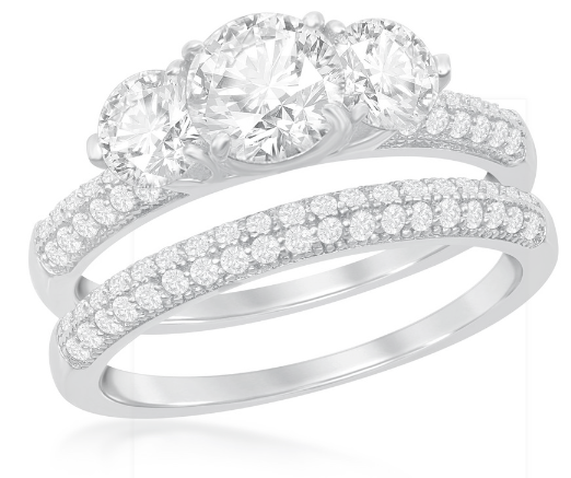 Sortija Three-Stone Half Micro Cz Band Engagement Ring Set