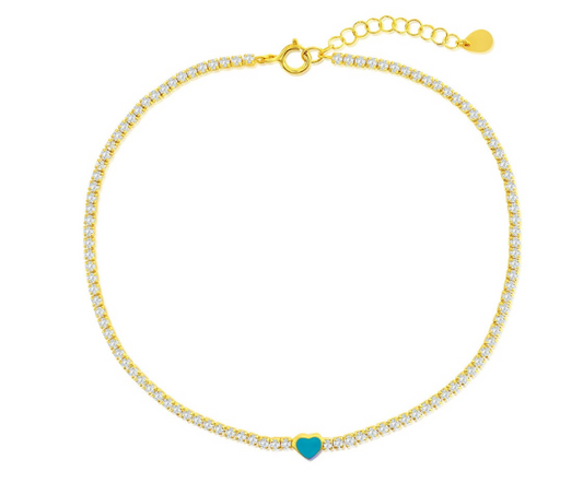 Tobillera Tennis Chain Enamel Heart 9”