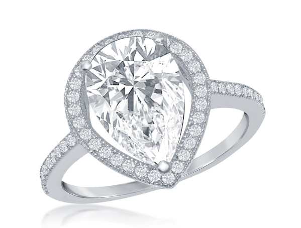 Sortija Large Pearshaped CZ Halo Engagement