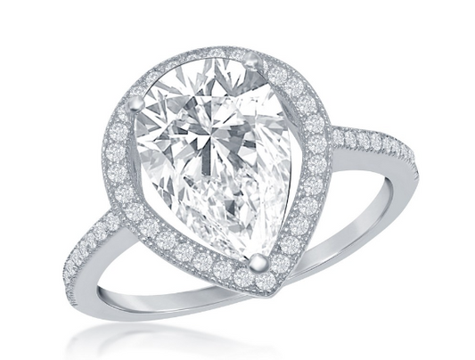 Sortija Large Pearshaped CZ Halo Engagement