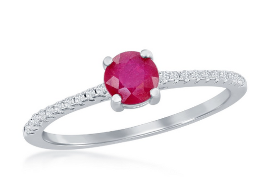 Sortija 5mm Glass Filled Ruby 0.76ct & White Topaz 0.12ct