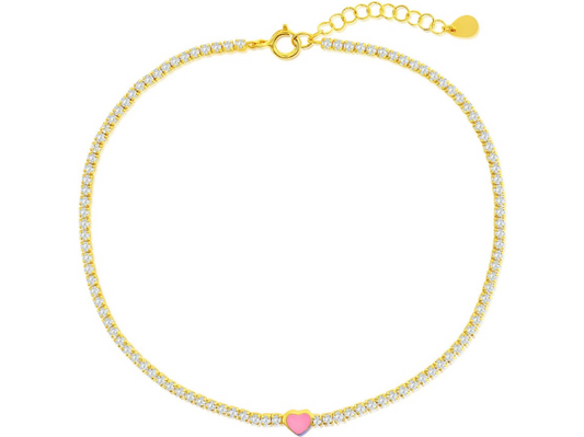 Tobillera Tennis Chain Enamel Heart 9”