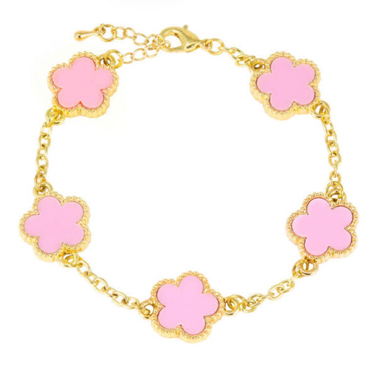 Pulsera de flores rosa y oro