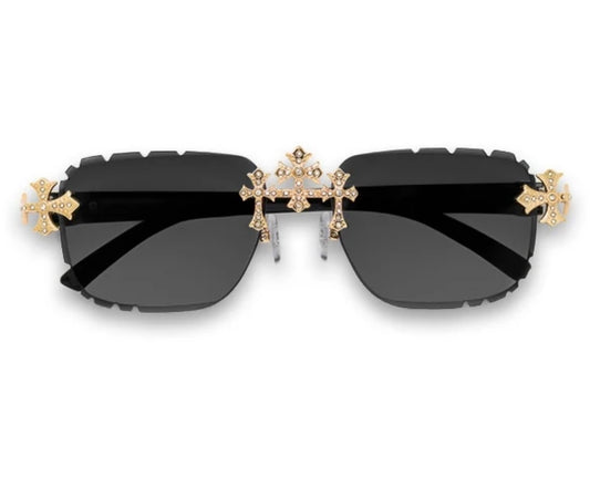 Sunglasses Black Lens with Black Temple Triple Cross