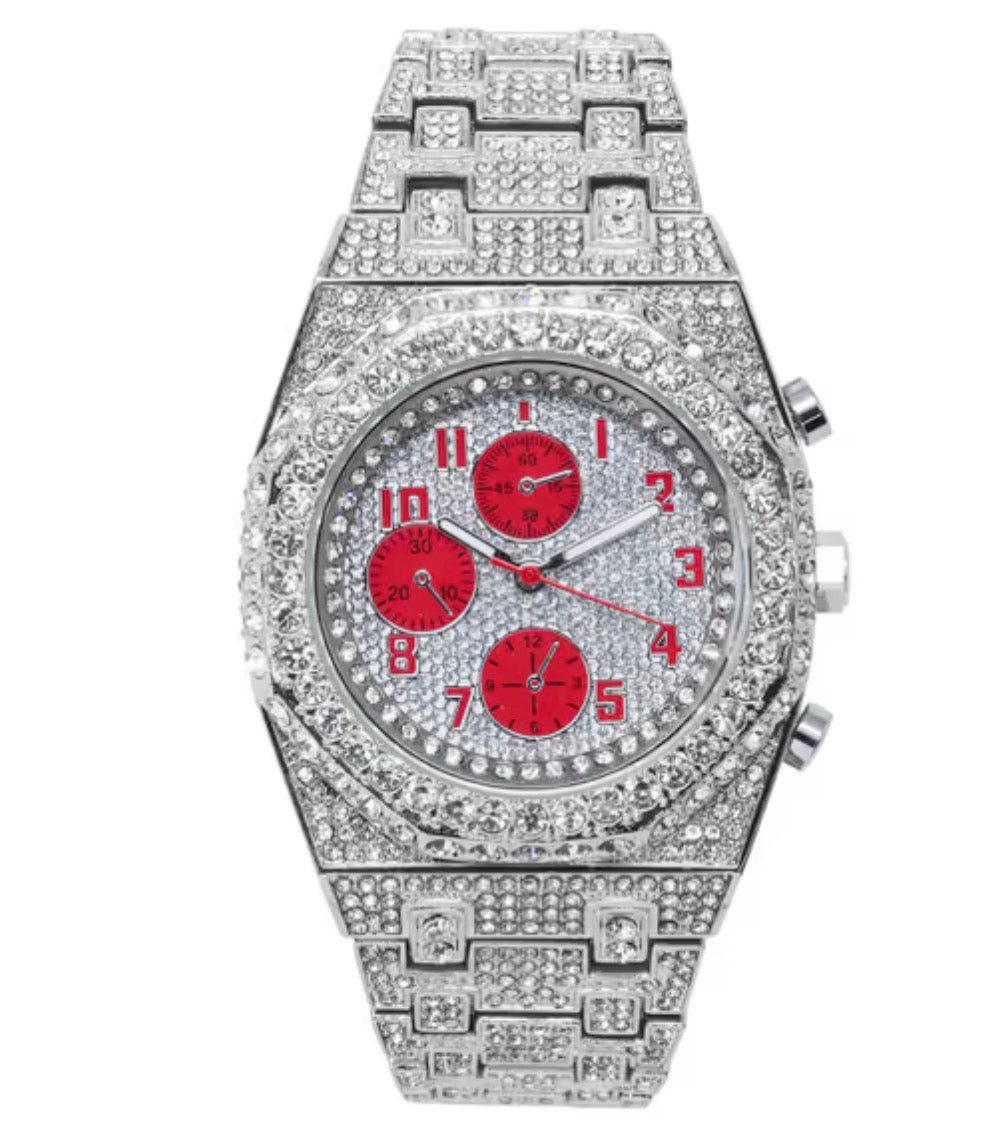 Techno pave 44mm silver and red