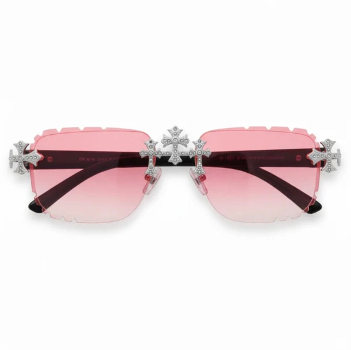 Sunglasses Pink Gradient Lens Solid Pink Temple Triple Cross