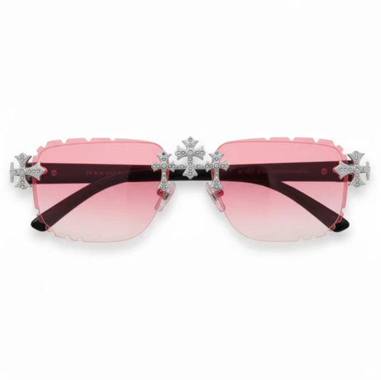 Sunglasses Pink Gradient Lens Solid Pink Temple Triple Cross