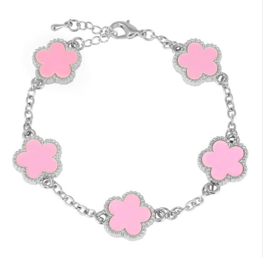 Pulsera de flores rosa y plata