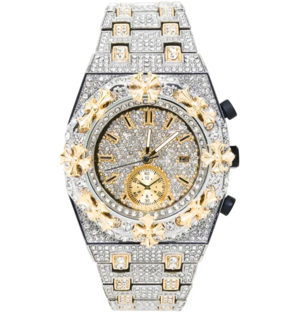 Techno Pave Crosses Gold and silver 43mm