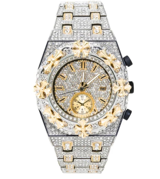 Techno Pave Crosses Gold and silver 43mm