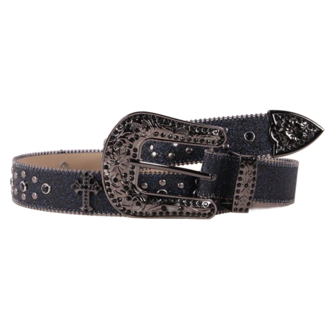 Correa - Black Western Rhinestone Embellished Buckle Belt