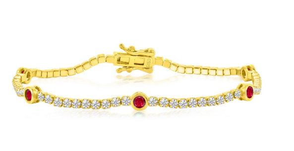 Pulsera estilo tennis con piedras color rubí