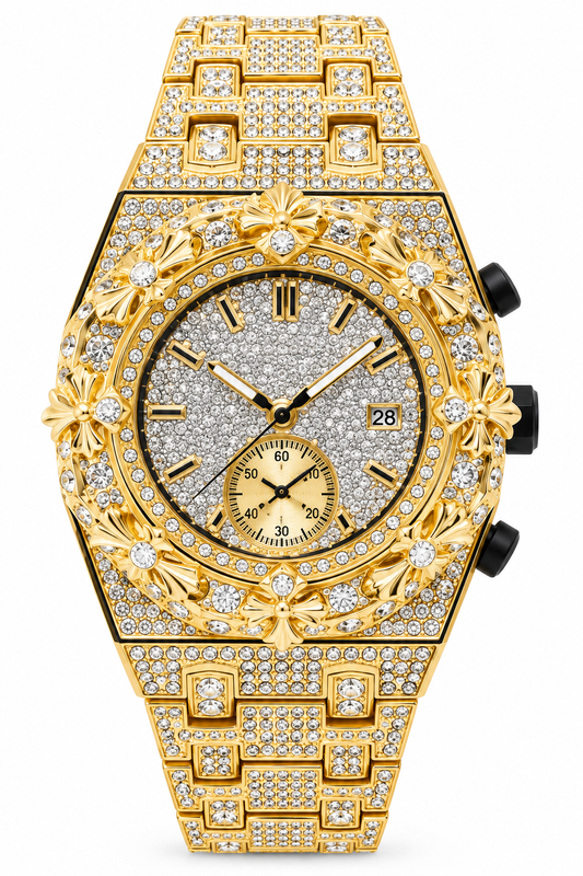 Techno pave Crosses 43mm Gold