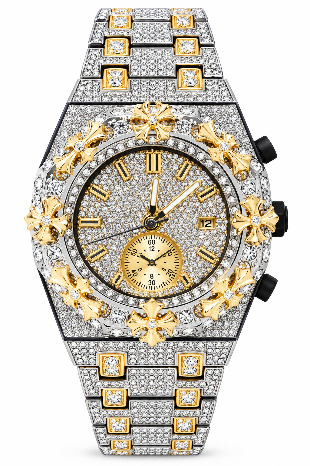 Techno Pave Crosses Gold and silver 43mm