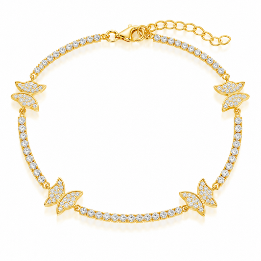 Pulsera para tobillo estilo tennis con mariposa