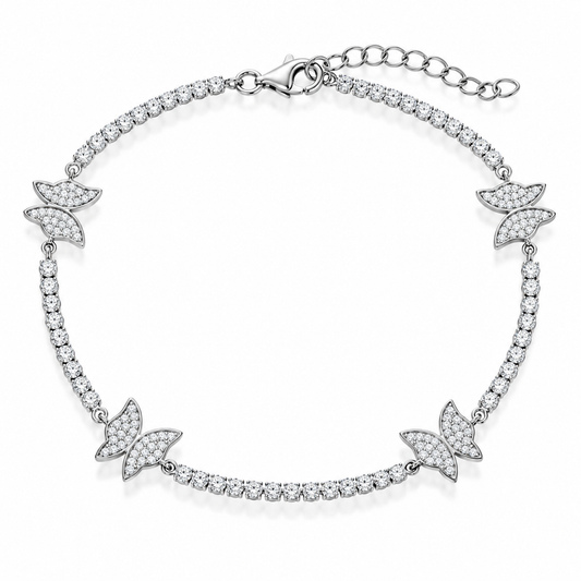 Pulsera para tobillo estilo tennis con mariposas