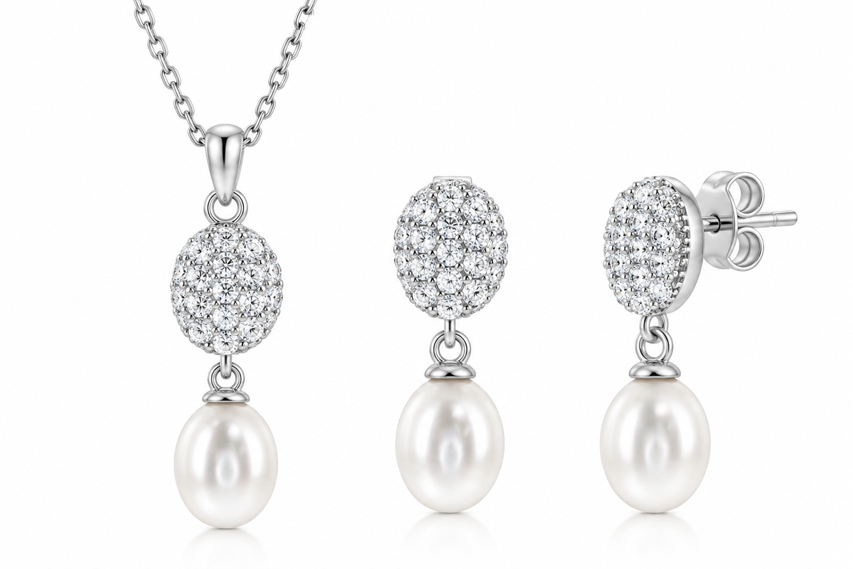 Set cadena y pantallas con perlas de agua dulce