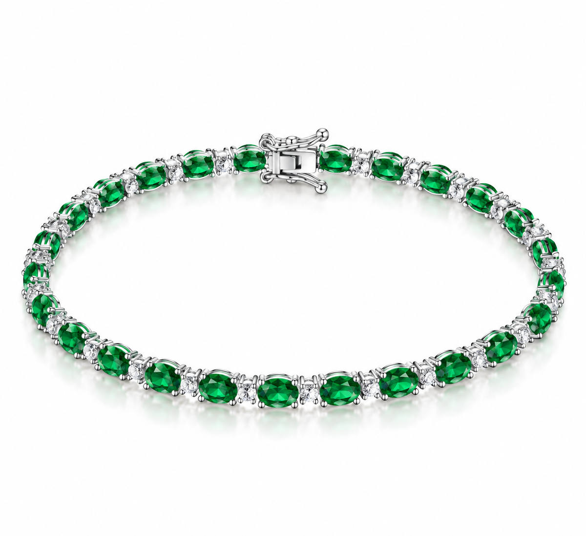 Pulsera estilo tennis 5mm con piedras color esmeralda